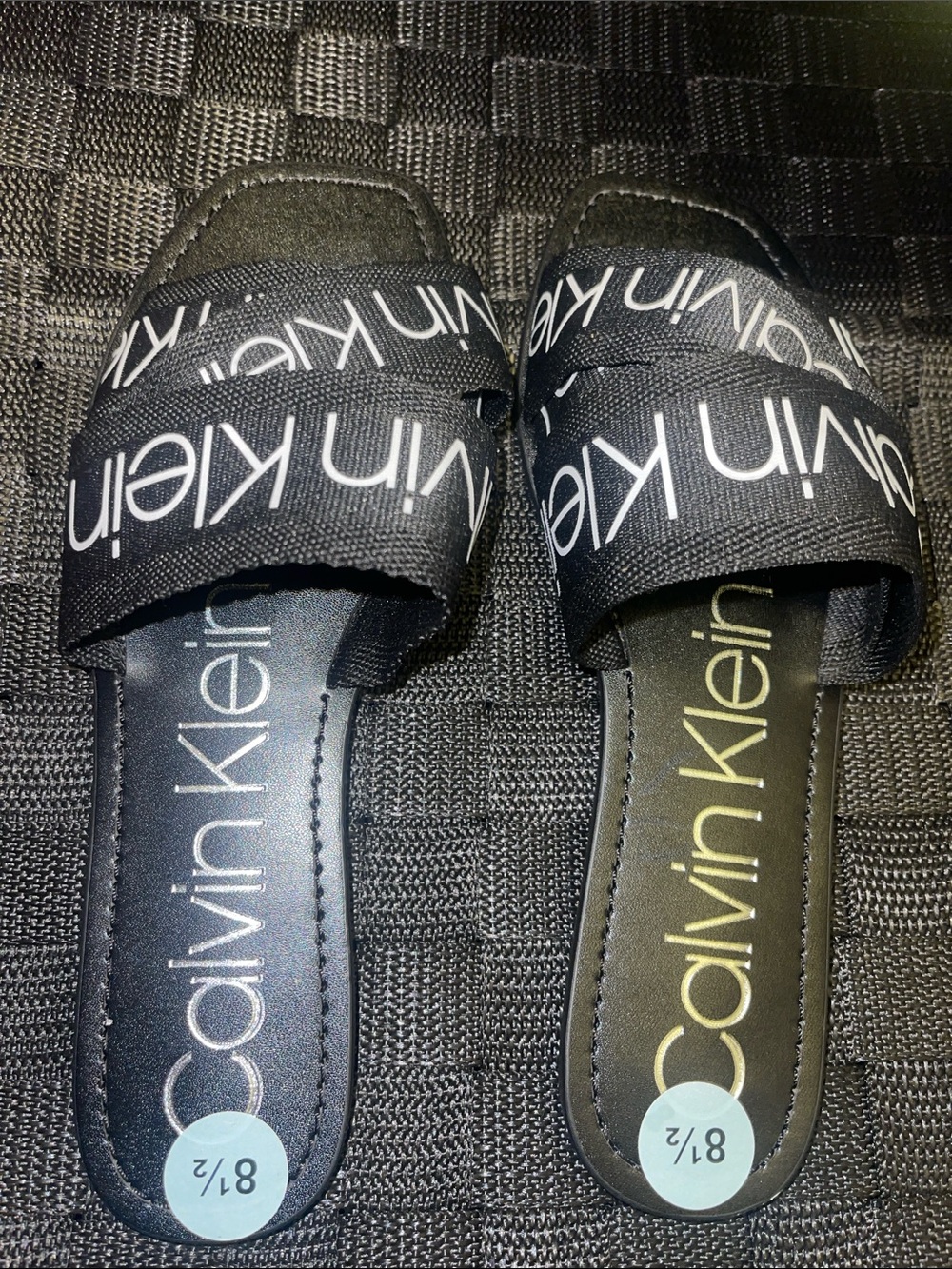 Calvin Klein Black Slide Sandals with White Logo Strap - Picture 3 of 4